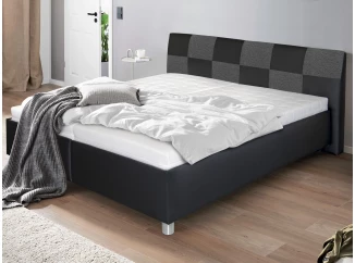 Postel Nice 180x200 cm, černá ekokůže/šedá tkanina, bez matrací