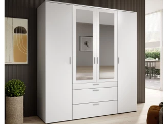 Šatní skříň se zrcadly Vesala, 180 cm, bílá