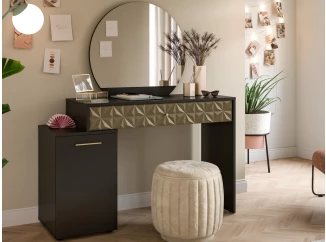 Toaletní stolek se zrcadlem Prismo, černý/zlatý