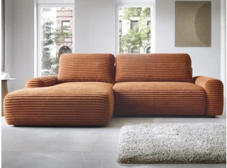 Rohová sedačka Cord, terracota strukturovaná látka, levý roh
