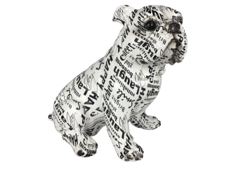 Dekorační soška Buldok s nápisy, černobílý