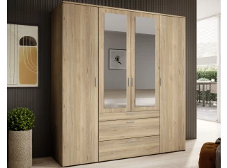 Šatní skříň se zrcadly Vesala, 180 cm, dub mauvella