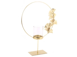 Svícen na čajovou svíčku Lotus, zlatý kulatý