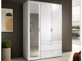 Šatní skříň se zrcadlem Vesala, 135 cm, bílá