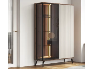 Vitrína Vici 103 cm, ořech/kašmírově béžová, s osvětlením