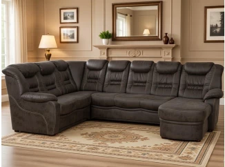 Sedací souprava Elvis U, hnědá látka v optice kůže, bez rozkladu