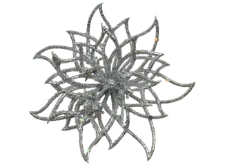 Vánoční ozdoba třpytivá květina, stříbrná
