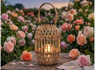 Dřevěná lucerna 15x22 cm, přírodní hnědá