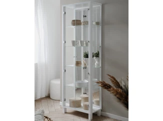 Vysoká vitrína se zrcadlem Elba, 62 cm, bílá