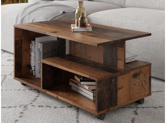 Konferenční stolek na kolečkách Astor, vintage optika dřeva