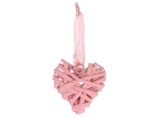 Závěsná dekorace Proutěné srdce, růžová