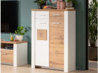 Vysoká skříňka se zásuvkami Matera, 80 cm, starý dub/bílá