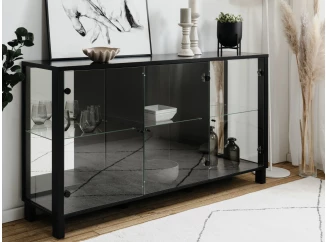 Nízká vitrína se zrcadlem Elba, 160 cm, černá