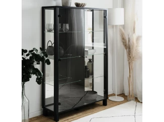 Polovysoká vitrína se zrcadlem Elba, 100 cm, černá