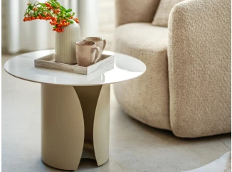 Kulatý konferenční stolek Kira, 60 cm, krémová/imitace světlého mramoru