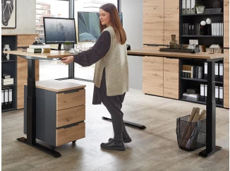 Rohový psací stůl s elektrickým nastavením výšky Memphis, dub artisan