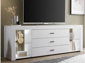 TV stolek Rosalie, bílý/dub evoke, s osvětlením