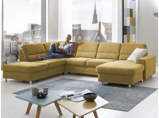 Sedací souprava Pongau, tvar U, hořčicově žlutá látka, bez funkcí