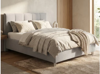 Postel Glory 140x200 cm, světle šedá látka, s matrací