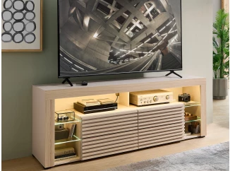 TV stolek Goal, béžová kašmír/dub riva, s osvětlením