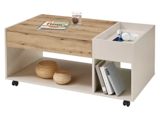 Konferenční stolek s přihrádkami Emil, béžový kašmír/dub artisan