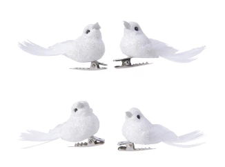 Vánoční dekorace/ozdoby (4 ks) Bílí ptáčci na klipu