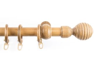 Záclonová tyč s háčky Granát 240 cm, přírodní dřevěná