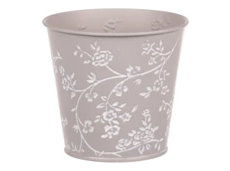 Obal na květináč šedý s bílými růžemi, 14 cm