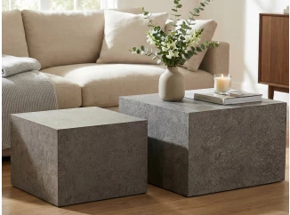 Sada čtvercových stolků Maddox, imitace šedého kamene, 2 ks