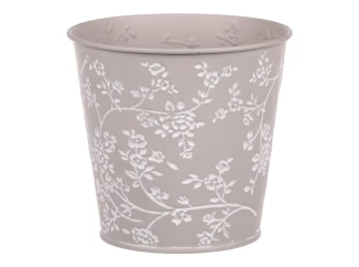 Obal na květináč šedý s bílými růžemi, 15,7 cm