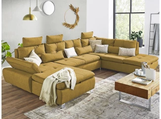 Sedací souprava Madeira 3A, hořčicová žlutá látka, tvar pravé U