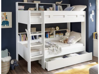 Dvoupatrová postel s regálem Jusa 90x200 cm, bílá