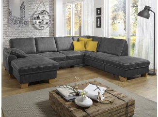 Sedací souprava Stick, tvar U, tmavě šedá látka, bez funkcí