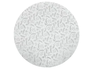 Vánoční kulatý ubrus Peří a šišky 140 cm, stříbrný