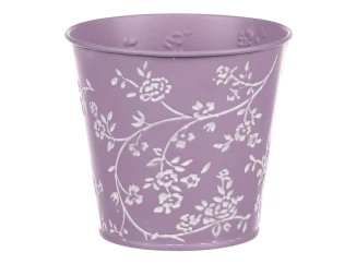 Obal na květináč fialový s bílými růžemi, 14 cm