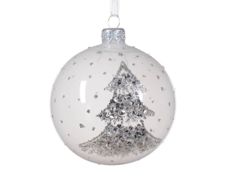 Skleněná vánoční ozdoba Koule 8 cm, motiv stromeček
