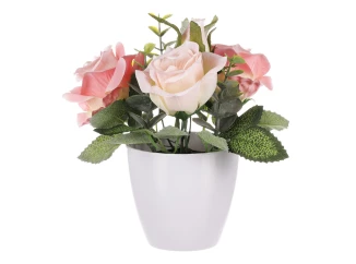 Umělá květina Růže v květináči, růžová