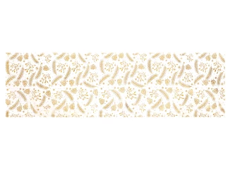 Vánoční běhoun na stůl Peří a šišky 150x40 cm, zlatý