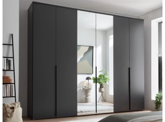 Šatní skříň se zrcadly Kevo, 270 cm, grafitová