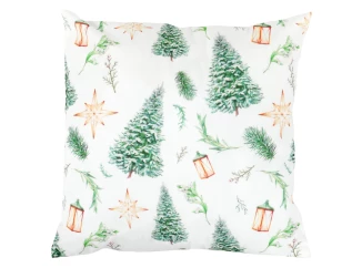 Vánoční dekorační polštář Stromky s lucernami, bílý, 45x45 cm