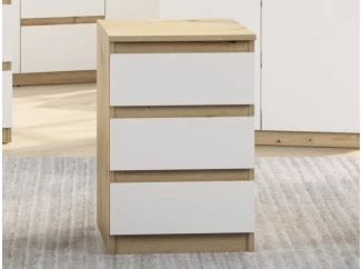 Skříňka/vysoký noční stolek Carlos 40 cm, dub artisan/bílá, 3 zásuvky