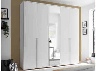 Šatní skříň se zrcadlem Kevo, 225 cm, bílá