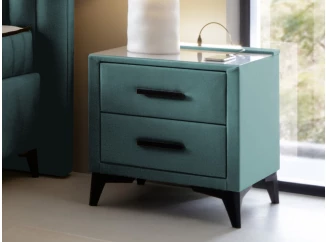 Noční stolek se 2 zásuvkami Joy, modrozelená aqua látka