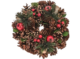 Vánoční věnec (mix) 25 cm, přírodní/zasněžený