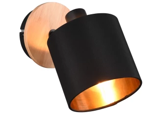 Nástěnná lampa Tommy, černo-zlatá se dřevem