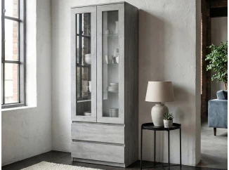 Vysoká vitrína Carlos, šedý beton, šířka 70 cm