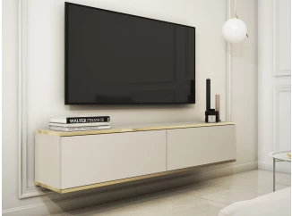 Závěsná TV skříňka Orfeo, 135 cm, béžová/zlatá