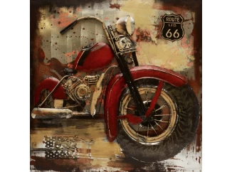 Kovový obraz na zeď Route US 66 motorka 80x80 cm, vintage