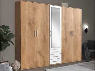 Šatní skříň Ben, 225 cm, prkenný dub/bílá