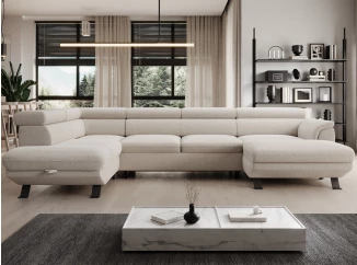 Sedací souprava Raven XL, krémová látka, tvar levé U